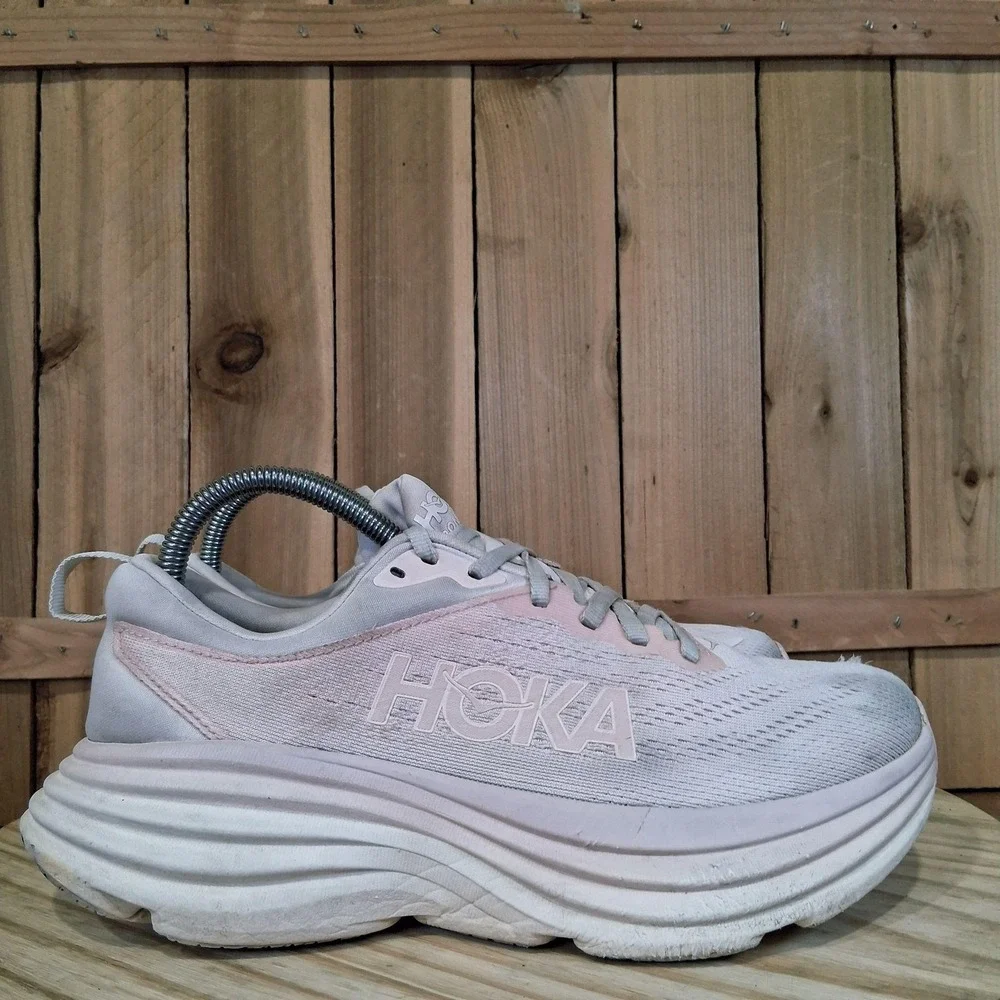 Hoka One One Bondi 8 Shoes Womens 7.5 B Pink Running Athletic Sneakers 1127952